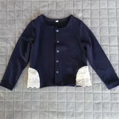 ネイビー レース付きポケット カーディガン 110