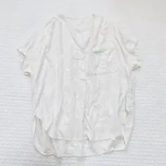 ニコアンド♦︎半袖ブラウス M リネン ホワイト バンドカラー オーバーサイズ