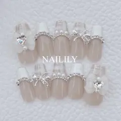 ネイルチップ チェック フレンチ リボン ガーリー 韓国 量産型 地雷系