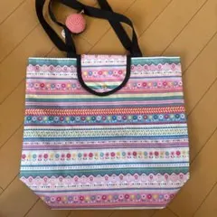 Cheer エコバッグ　トートバッグ 花柄ボーダー　エスニック　未使用のサムネイル