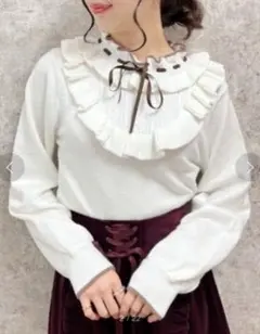 axes femme アクシーズファム ヨークフリルリボンニット 長袖 ホワイト