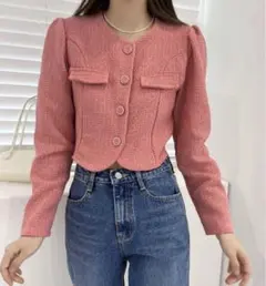 ノーカラーツイードジャケット