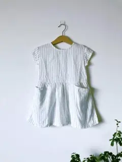 無印良品ワンピース 白生地黒ストライプ 麻100% 90サイズ