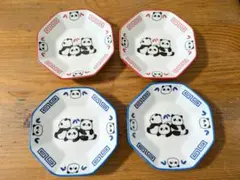 新品　パンダ柄 八角皿 4枚セット 中華風 小皿　赤　青　豆皿