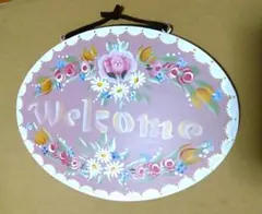 花柄ピンク楕円形　木製　ウェルカムボード