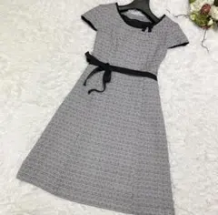 ツイード半袖ワンピースセットアップスーツ ノーカラージャケット 9AR