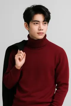 メンズ タートルネック ワインレッドカラー　裏地　秋　冬　セーター　ニット