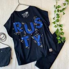 【美品✨】RUSTY ラスティ オーバーサイズロゴ半袖Tシャツ ブラック ブルーのサムネイル