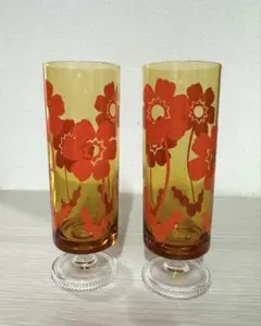 昭和レトロポップ 花柄ガラスグラス 2個セット