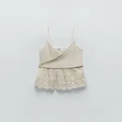 ZARA エンブロイダリー コントラスト ニットトップス