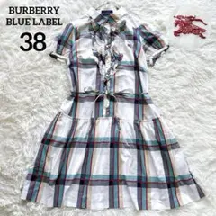 【美品】バーバリーブルーレーベル 半袖シャツワンピース ロゴボタン チェック