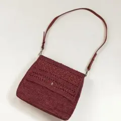 美品✨ ヘレンカミンスキー ラフィア ショルダーバッグ ボルドー レザー レッドのサムネイル