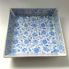 庫山窯 前畑陶器 銀彩 煌彩更紗 大皿 角皿 盛皿 シルバー 25cm×25cm