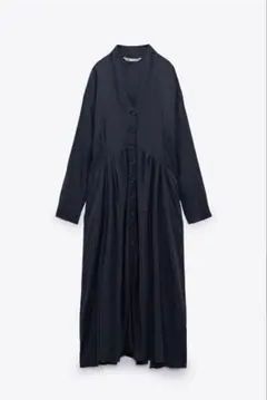 ZARA プリーツ ロング ワンピース S ネイビー