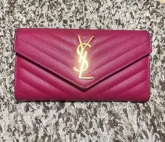 サンローラン YSL 長財布 ピンク ゴールド金具 キャビアスキン - メルカリ