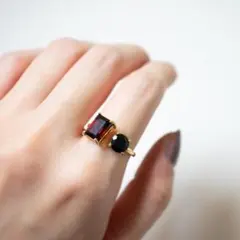 天然石 モザンビークガーネット×スピネル【フリーサイズ12号〜】フォークリング