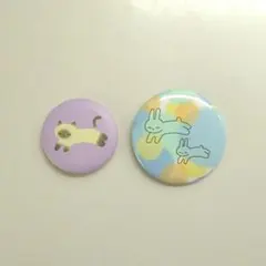 シャム猫とうさぎの缶バッジ　オリジナル