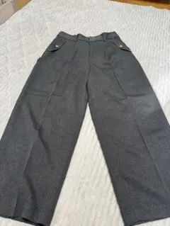 グレー ワイドパンツ 3L ウール混合