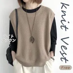 ニットベスト ジレ ライトブラウン　フリーサイズ シンプル　おしゃれ　人気