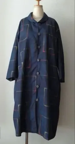 着物リメイク　ノーカラーコート＆ストール　　本場大島紬 着物リメイク コート リバーシブル 花柄 ノーカラー 正絹 大島紬