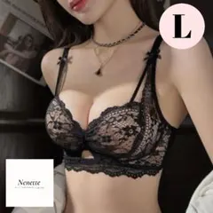 L【ブラック】ノンワイヤー 盛ブラ レース ショーツ付 下着 楽