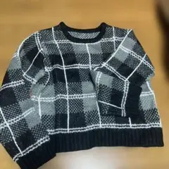 アクリル100% グレー系チェックニット　スピンズ