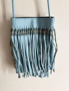 NOMADISノマディス　フリンジショルダーバッグ 水色 レザー 本革