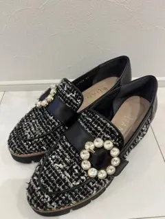 美品★DIANA ツイードレザー ローファー ビジュー　モチーフ　ダイアナ