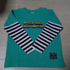 ターコイズ Tシャツ ストライプ長袖120センチ