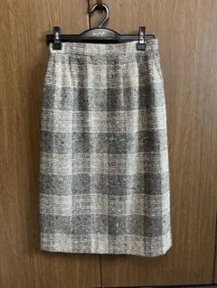 グレー系チェック ツイードスカート 膝下丈