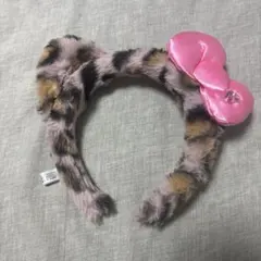 ヒョウ柄ピンクリボンカチューシャ