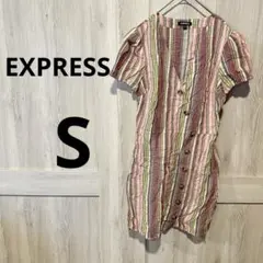 一点物✨️ EXPRESS ストライプ 半袖シャツワンピース 【S】 古着