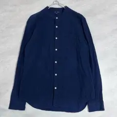 GAP ギャップ バンドカラー 長袖 リネンシャツ ネイビー Lサイズ