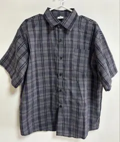ネイビー系チェック 半袖シャツ ボタンダウン