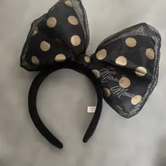 ミニーマウス カチューシャ 黒と金のドット