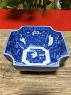 深川製磁 白鷺柄 深鉢 染付 角鉢 有田焼 和食器