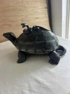 ハブとマングース 木彫り 置物 約40cm 動物彫刻 木製ベース付き