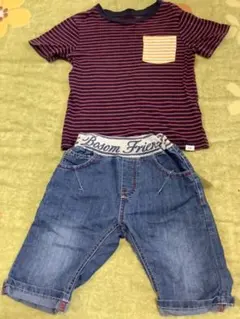 105 GAPボーダーTシャツ＋110 デニムハーフパンツ