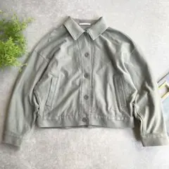 【ユニクロ】ジャージーリラックスジャケット／ショート丈／春秋アウター／無地緑淡色