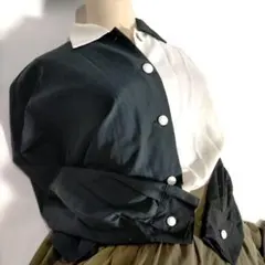 激レア ヴィンテージ 昭和 レトロモダン 白黒 シアー素材 ブラウス シャツ