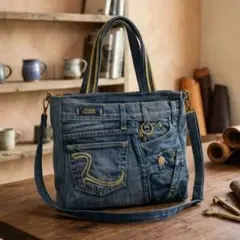 ハンドメイド デニムリメイクショルダーバック　トートバッグ