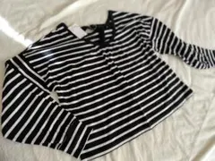 マジェスティックレゴン新品春色ボーダーストライプ長袖Tシャツ Vネック