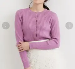 グリーンレーベルリラクシング　SC リブ メタル ボタン カーディガン　ピンク