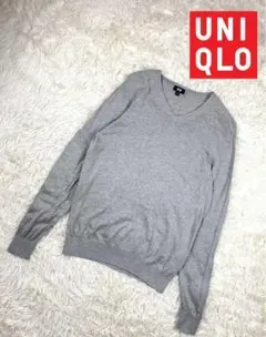 【カシミヤ】UNIQLOユニクロ　長袖ニット　Vネック M グレー　セーター