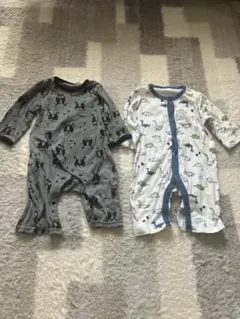 西松屋　ロンパース　2枚セット　60-70 犬　ブルドック　恐竜　ベビー服