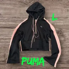 PUMA フード付きクロップドパーカー L 黒/ピンク