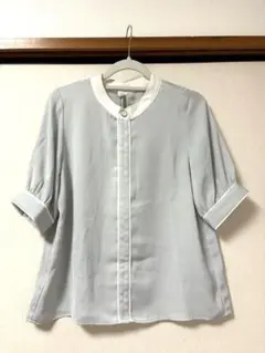 コ*ア様 ライトブルー シフォン 五分袖シャツ
