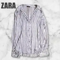 ザラ 長袖シャツ ストライプ柄 ブラウス L ゆったり 上品 スキッパーカラー