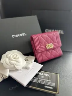 CHANEL 三つ折り財布 ピンク キャビアスキン ウォレット