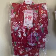 赤い花柄 2way 浴衣 100cm ヘコ帯付きキティちゃん